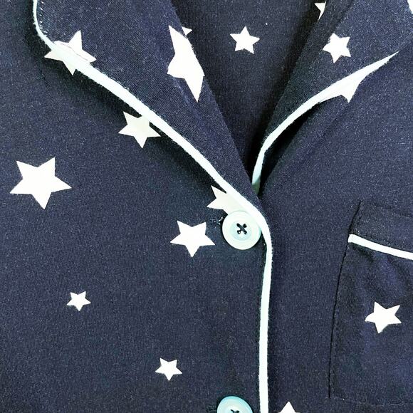 Cozy Zoe Star Print Button Front Long Sleeve Pajama PJ Top Navy Blue size S NWOT - Picture 6 of 11